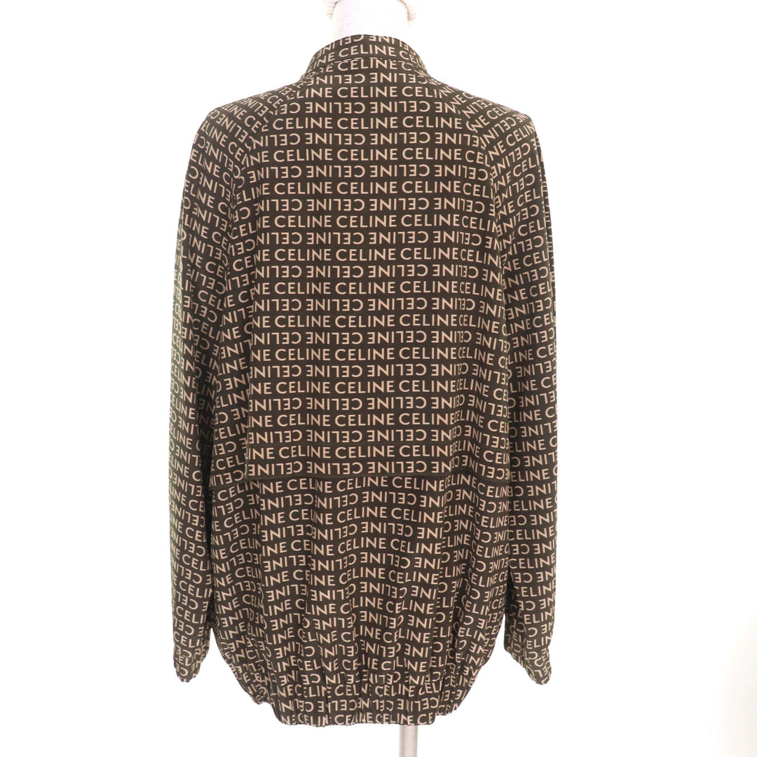 極美品★CELINE セリーヌ 2V19J983Q シルク100％ エディ期 トリオンフボタン 総ロゴデザイン ノーカラー ジャケット カーキ ベージュ　36