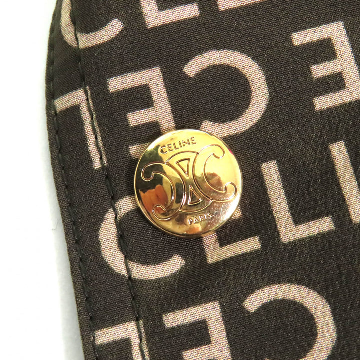 極美品★CELINE セリーヌ 2V19J983Q シルク100％ エディ期 トリオンフボタン 総ロゴデザイン ノーカラー ジャケット カーキ ベージュ　36
