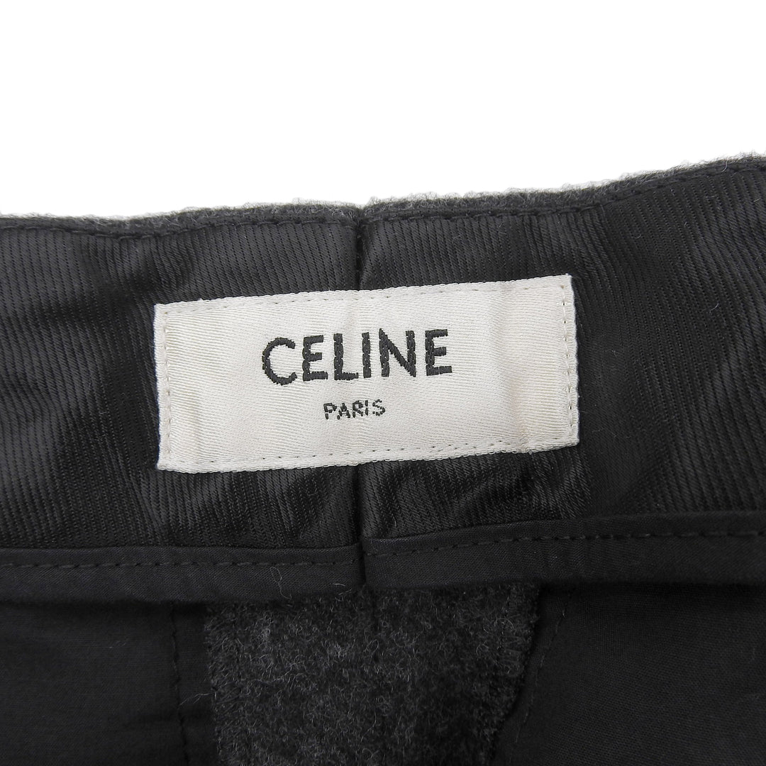 美品▲CELINE セリーヌ 2P240921C ウール100％ ツープリーツニューウェーブ ロングパンツ スラックス グレー 36 イタリア製 正規品