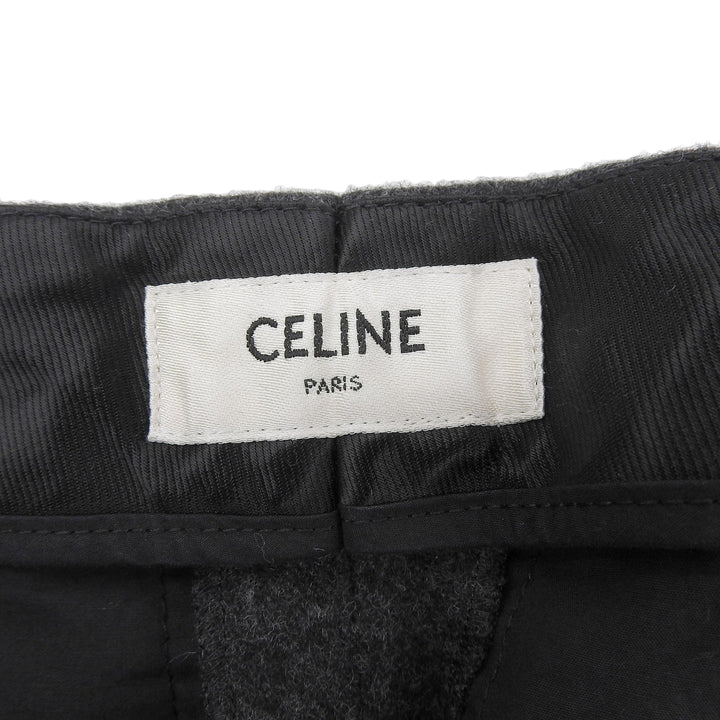 美品▲CELINE セリーヌ 2P240921C ウール100％ ツープリーツニューウェーブ ロングパンツ スラックス グレー 36 イタリア製 正規品