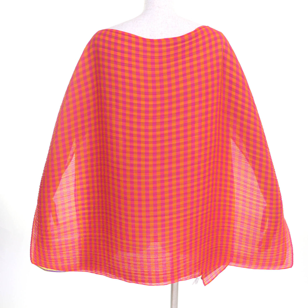 極美品★PLEATS PLEASE プリーツプリーズ イッセイミヤケ PP32-AD131 ストライプ柄 2枚重ねデザイン ポンチョ マルチ 正規品 レディース