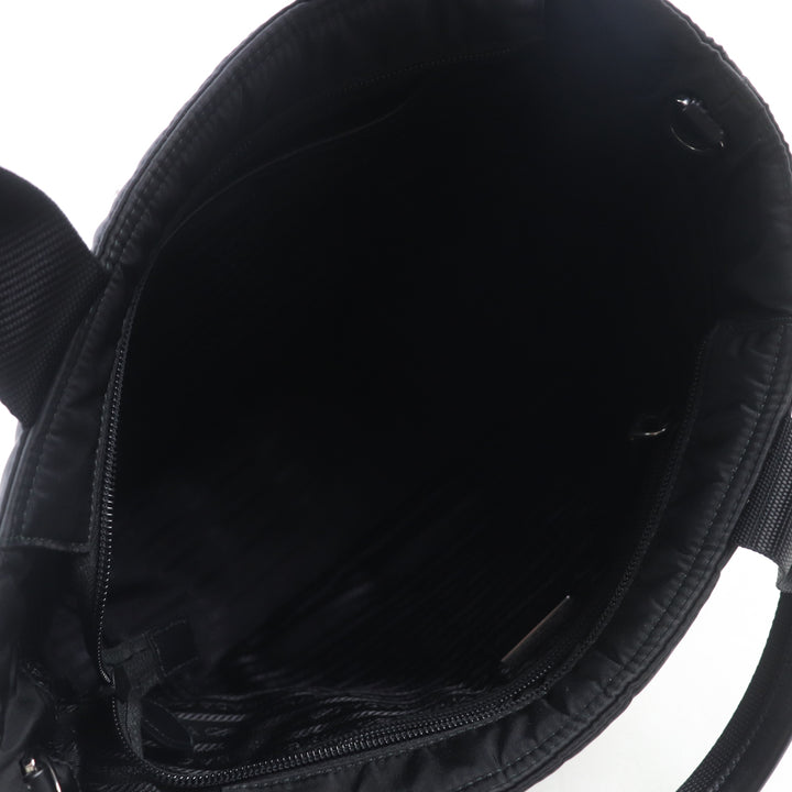 美品★PRADA プラダ 1BG867 Re-Nylon ポーチ・ショルダー付 トライアングルロゴ レザー使い 2WAY ハンドバッグ ブラック 伊製 レディース