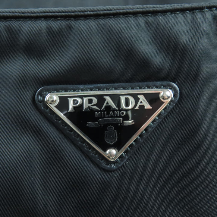 美品★PRADA プラダ 1BG867 Re-Nylon ポーチ・ショルダー付 トライアングルロゴ レザー使い 2WAY ハンドバッグ ブラック 伊製 レディース