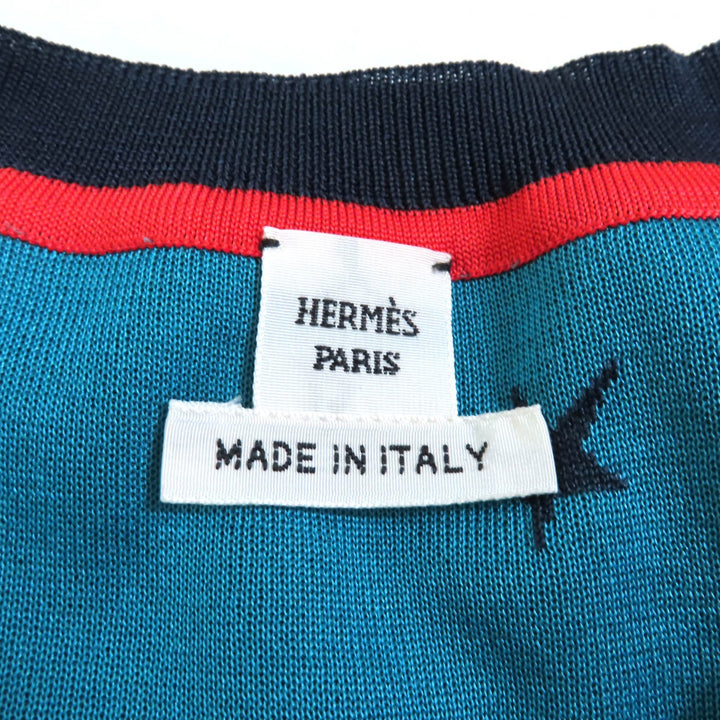 極美品★HERMES エルメス 23SS 3E2808D4 LE CHARME D’ORPHEE シルク切替 ツイルレーヌ 半袖ニット マルチ 40 イタリア製 レディース