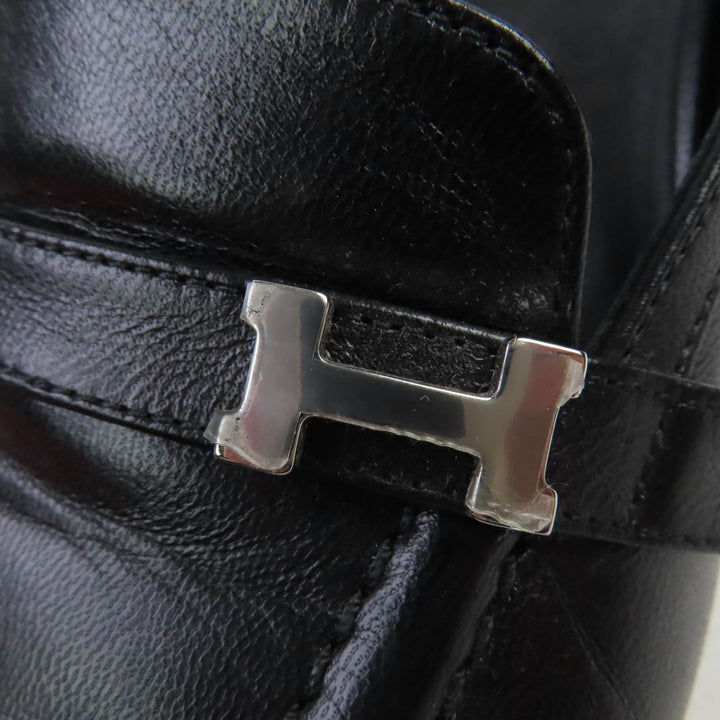 美品☆HERMES エルメス アンフィニ シルバー金具 ストラップ スリングバック レザー パンプス ブラック36 箱・保存袋付 伊製 レディース
