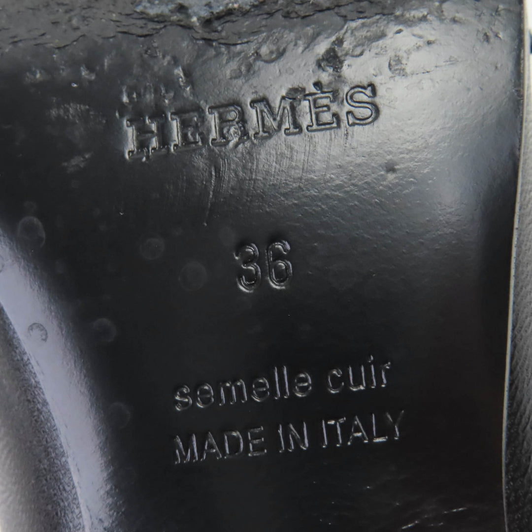 美品☆HERMES エルメス アンフィニ シルバー金具 ストラップ スリングバック レザー パンプス ブラック36 箱・保存袋付 伊製 レディース
