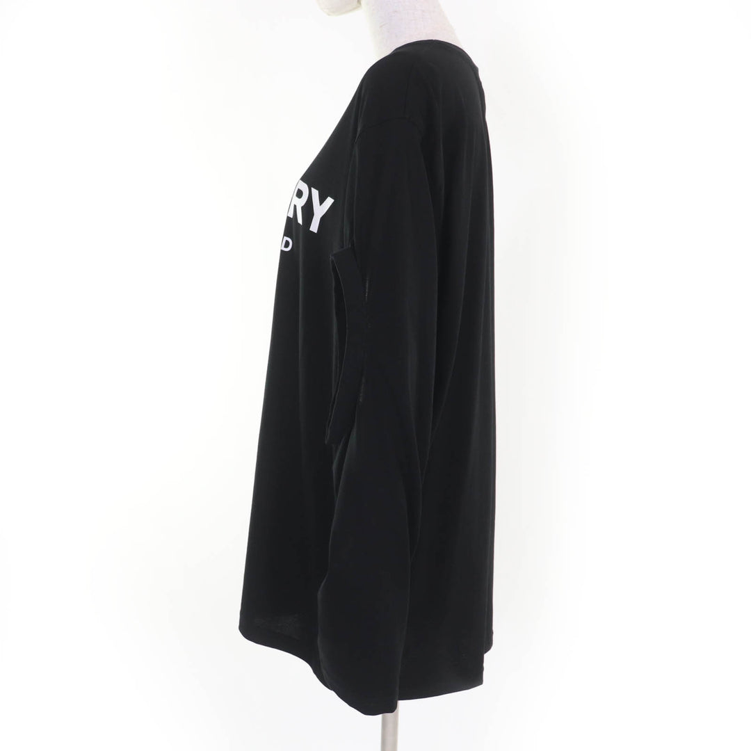 極美品☆BURBERRY バーバリー 8025663 コットン100％ ティッシ期 袖穴あきデザイン ロゴ入り 長袖Ｔシャツ ブラック L 正規品 レディース