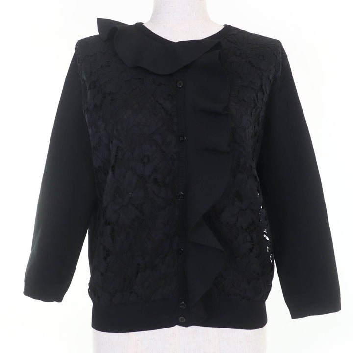 美品☆VALENTINO ヴァレンティノ QB2KA01443K レース切り替え 長袖 ニット カーディガン ブラック M イタリア製 正規品 レディース
