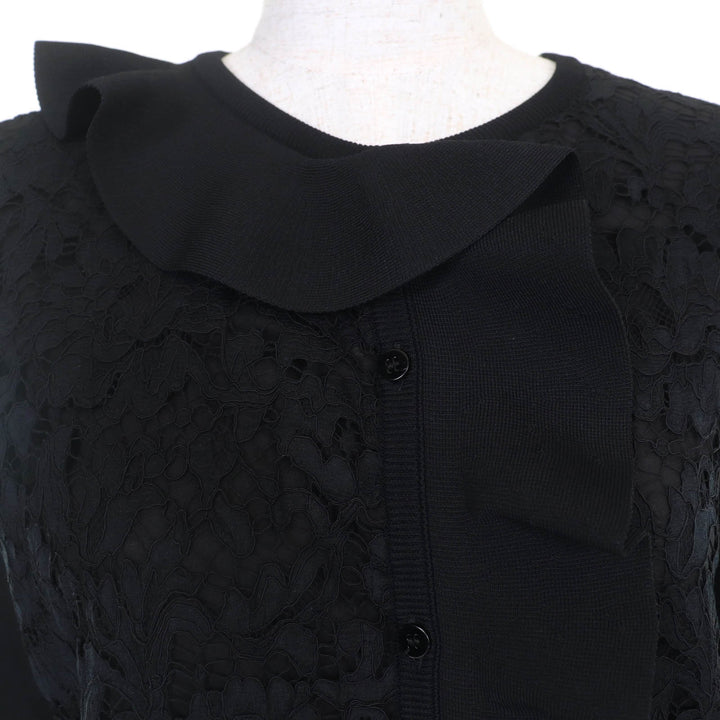 美品☆VALENTINO ヴァレンティノ QB2KA01443K レース切り替え 長袖 ニット カーディガン ブラック M イタリア製 正規品 レディース