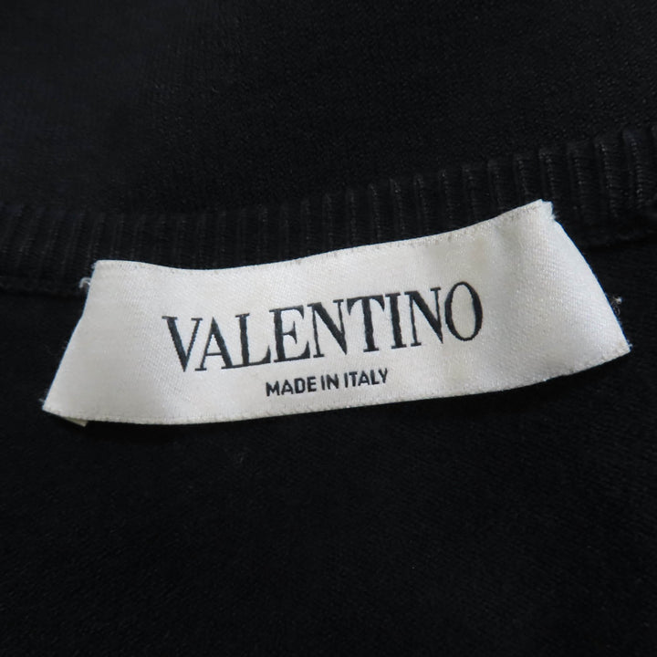 美品☆VALENTINO ヴァレンティノ QB2KA01443K レース切り替え 長袖 ニット カーディガン ブラック M イタリア製 正規品 レディース