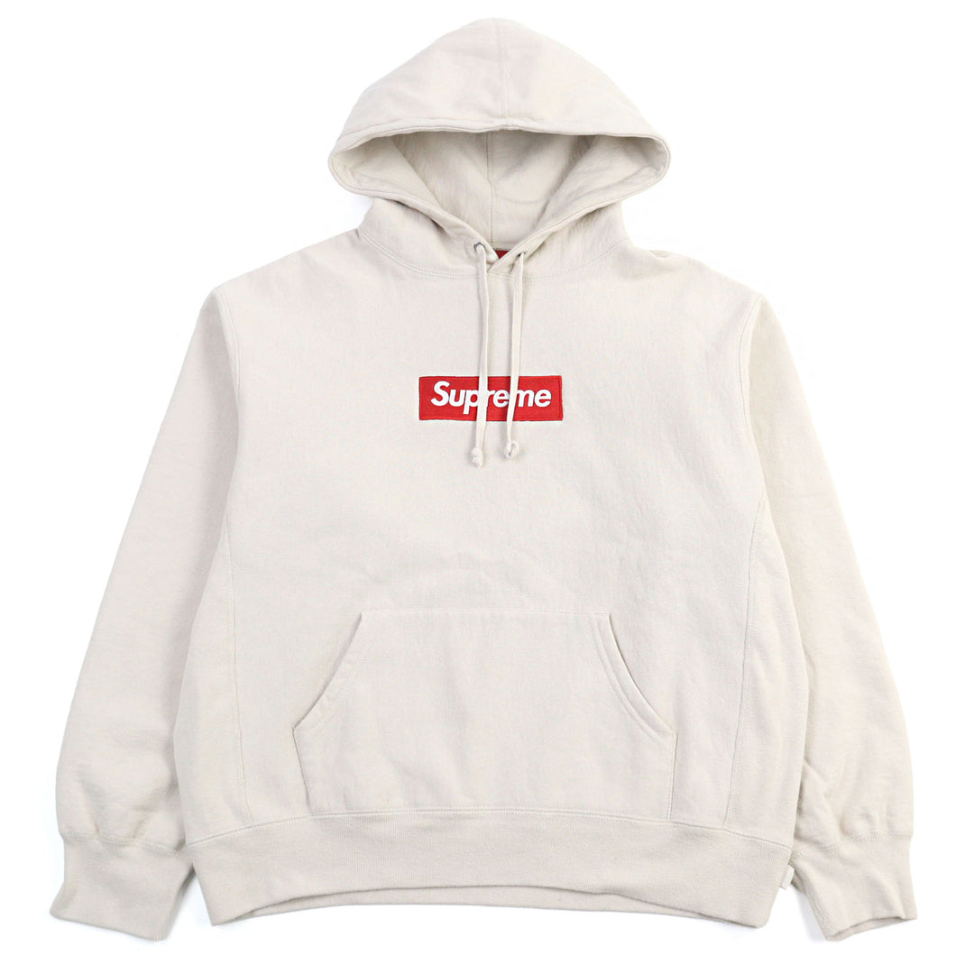 美品○Supreme シュプリーム 24AW Box Logo Hooded Sweatshirt ボックスロゴ 2024刺繍 裏起毛 パーカー アイボリー S 正規品 メンズ