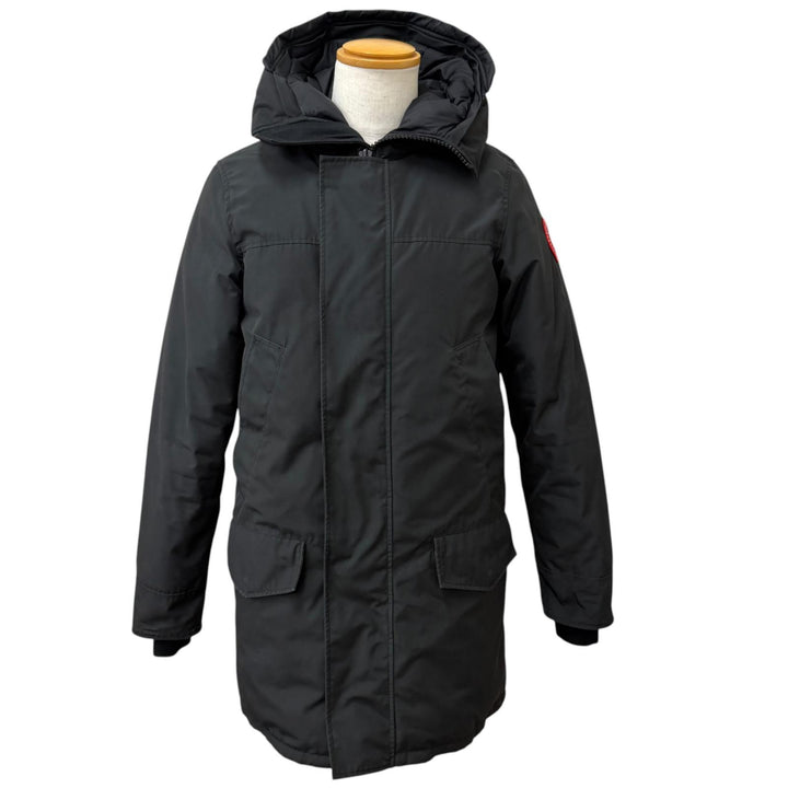 良品□CANADA GOOSE カナダグース 2052M LANGFORD ロゴワッペン フーデッドダウンジャケット コート ブラック XS カナダ製 正規品 メンズ