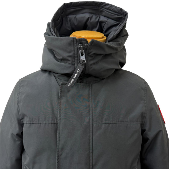 良品□CANADA GOOSE カナダグース 2052M LANGFORD ロゴワッペン フーデッドダウンジャケット コート ブラック XS カナダ製 正規品 メンズ
