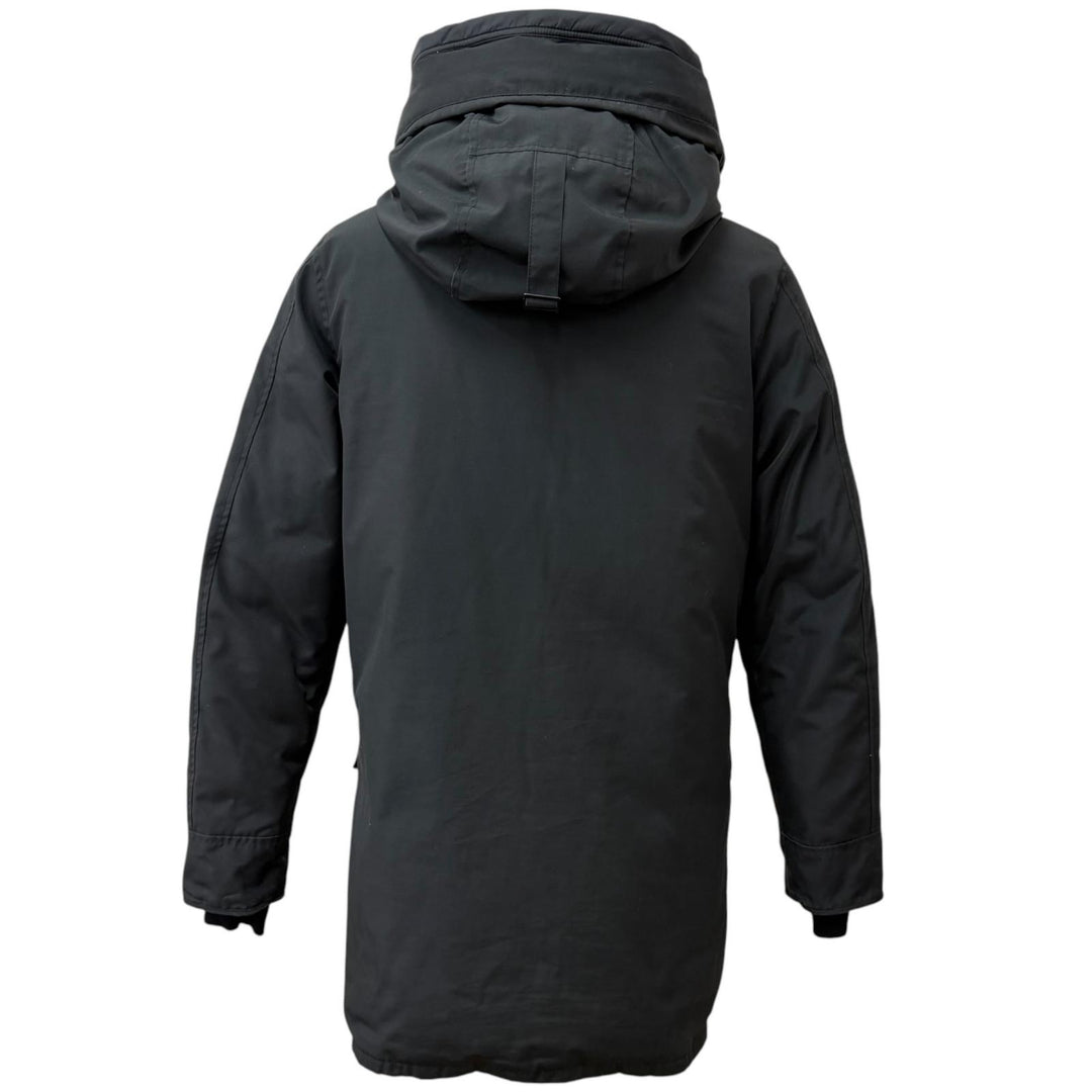 良品□CANADA GOOSE カナダグース 2052M LANGFORD ロゴワッペン フーデッドダウンジャケット コート ブラック XS カナダ製 正規品 メンズ
