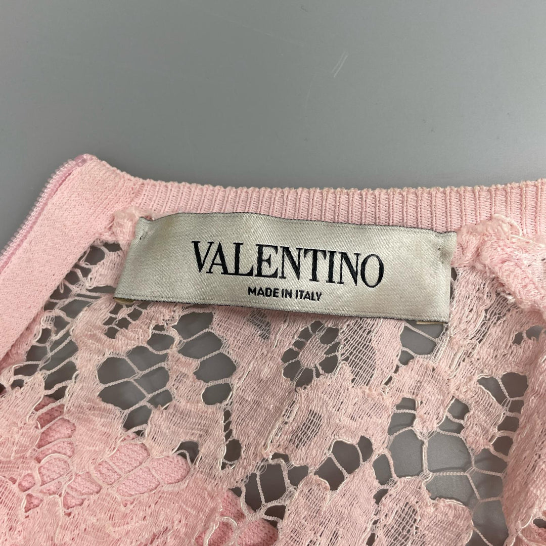 美品▲VALENTINO ヴァレンティノ QB2KD07343K レース切り替え ワンピース ドレス ピンク M イタリア製 正規品 レディース