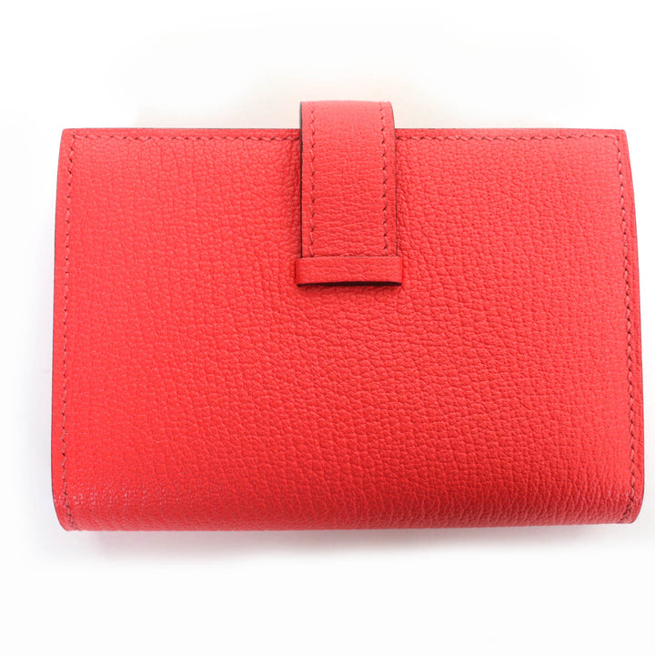 未使用品☆HERMES エルメス ベアン ミニ シェーブル ローズテキサス シルバー金具 ミニウォレット 二つ折り財布 W刻印 仏製 レディース