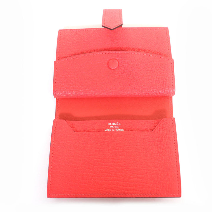 未使用品☆HERMES エルメス ベアン ミニ シェーブル ローズテキサス シルバー金具 ミニウォレット 二つ折り財布 W刻印 仏製 レディース