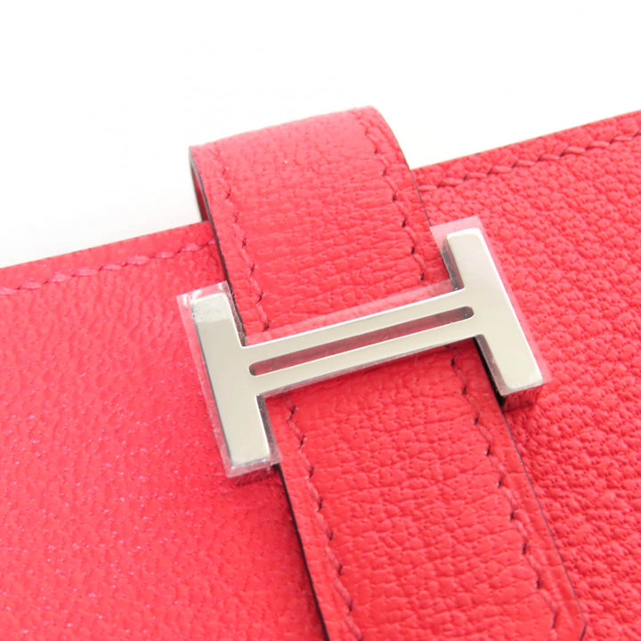 未使用品☆HERMES エルメス ベアン ミニ シェーブル ローズテキサス シルバー金具 ミニウォレット 二つ折り財布 W刻印 仏製 レディース