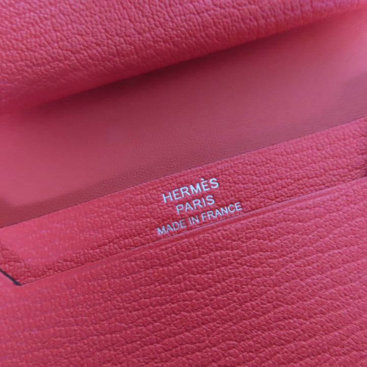 未使用品☆HERMES エルメス ベアン ミニ シェーブル ローズテキサス シルバー金具 ミニウォレット 二つ折り財布 W刻印 仏製 レディース