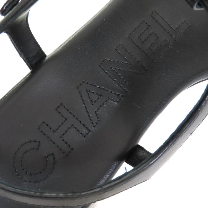 未使用品△CHANEL シャネル 24C G45428 ココマーク アンクルストラップ レザー トングサンダル フラットサンダル ブラック 36 スペイン製