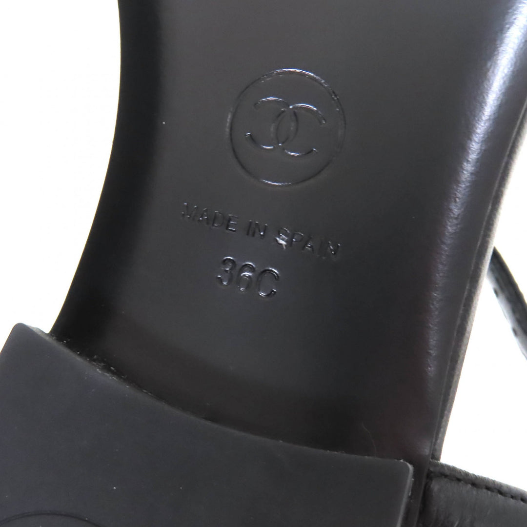 未使用品△CHANEL シャネル 24C G45428 ココマーク アンクルストラップ レザー トングサンダル フラットサンダル ブラック 36 スペイン製