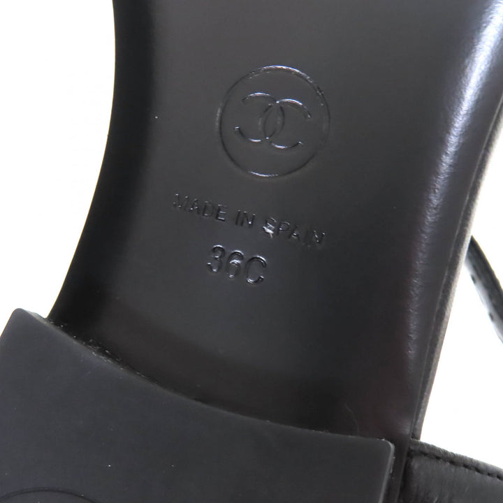 未使用品△CHANEL シャネル 24C G45428 ココマーク アンクルストラップ レザー トングサンダル フラットサンダル ブラック 36 スペイン製