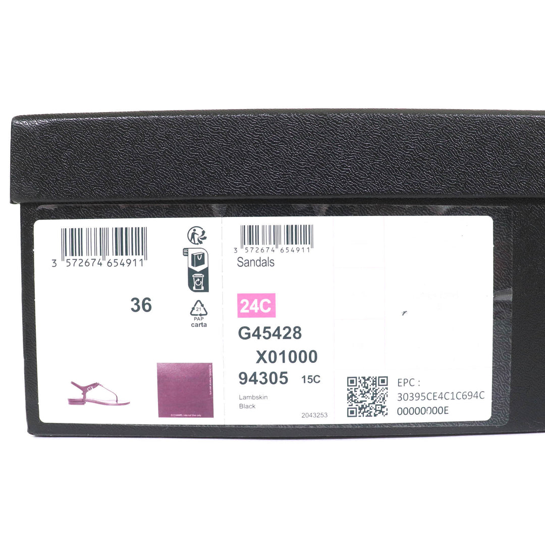未使用品△CHANEL シャネル 24C G45428 ココマーク アンクルストラップ レザー トングサンダル フラットサンダル ブラック 36 スペイン製