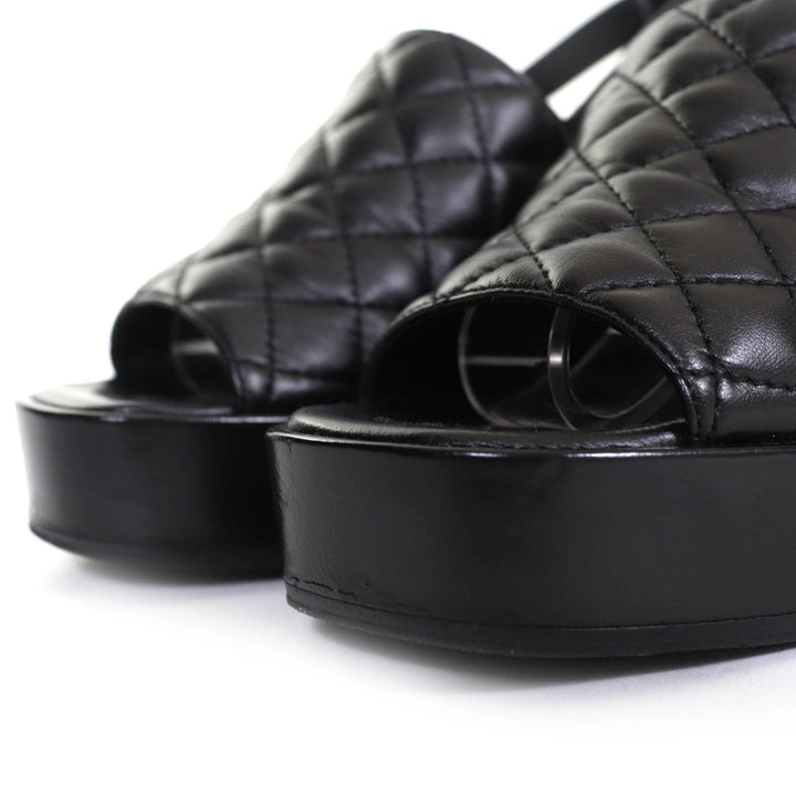 極美品△CHANEL シャネル 24P G45567 ココマーク マトラッセ ストラップ付き レザー サンダル チャンキーヒール ブラック 37 袋付き 伊製