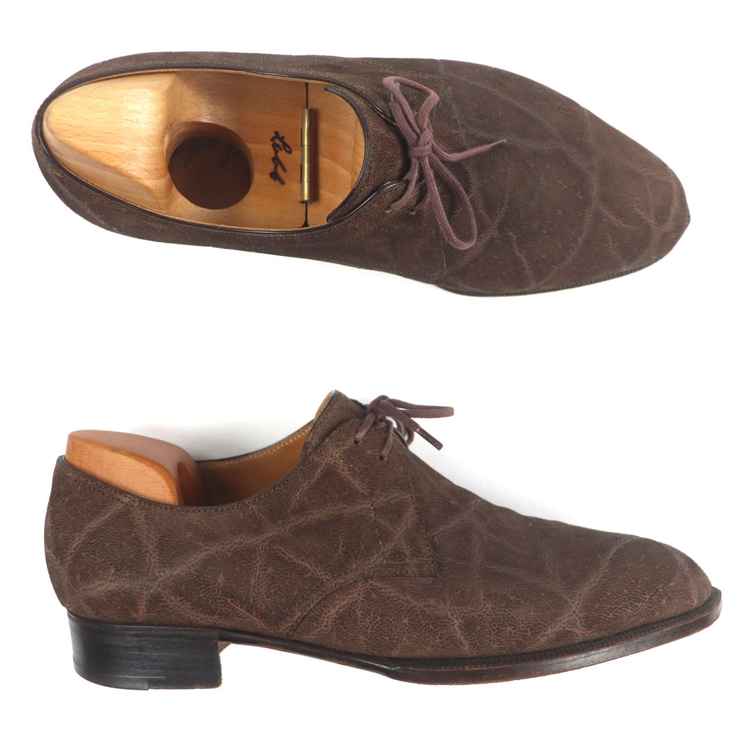 美品▼John Lobb ジョンロブ エレファントレザー 希少 ビスポーク プレーントゥ レースアップ シューズ 28cm相当 保存袋付き メンズ