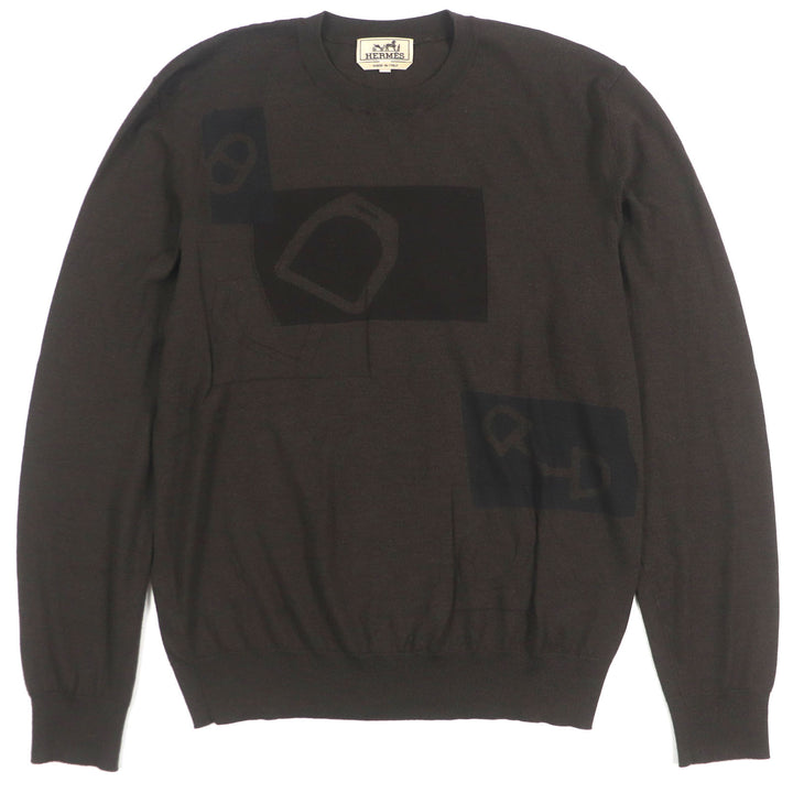 美品▼HERMES エルメス 23AW カシミヤ シルク シェーヌダンクル ホースビット エトリール パドック 薄手 ニットセーター S 正規品 メンズ