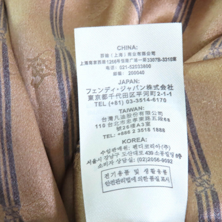 美品★FENDI フェンディ 2021年製 FDB659 シルク100％ オーロックカフス付 FFロゴ刺繍入り デザイン ワンピース ブラウン 36 伊製 正規品