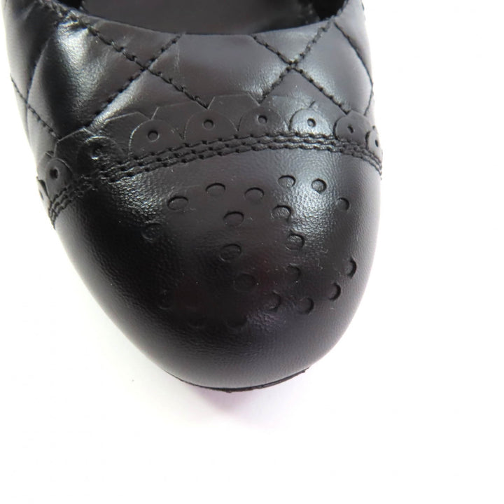 美品★CHANEL シャネル G29111 パンチングココマーク マトラッセ アーモンドトゥ レザー パンプス ブラック 35.5 イタリア製 レディース
