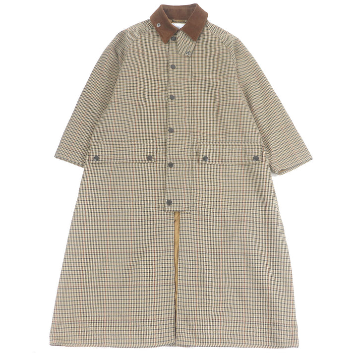 極美品□Barbour バブアー 2002219 グレンチェック 襟コーデュロイ ロゴボタン ステンカラーコート ロングコート ベージュ系 8 正規品
