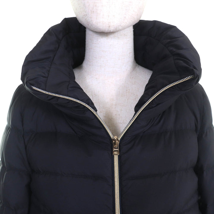 美品△Herno ヘルノ 2020年製 PI1214D ロゴプレート スタンドカラー ウール切替 ZIP UP ロング ダウンコート ネイビー 40 伊製 正規品