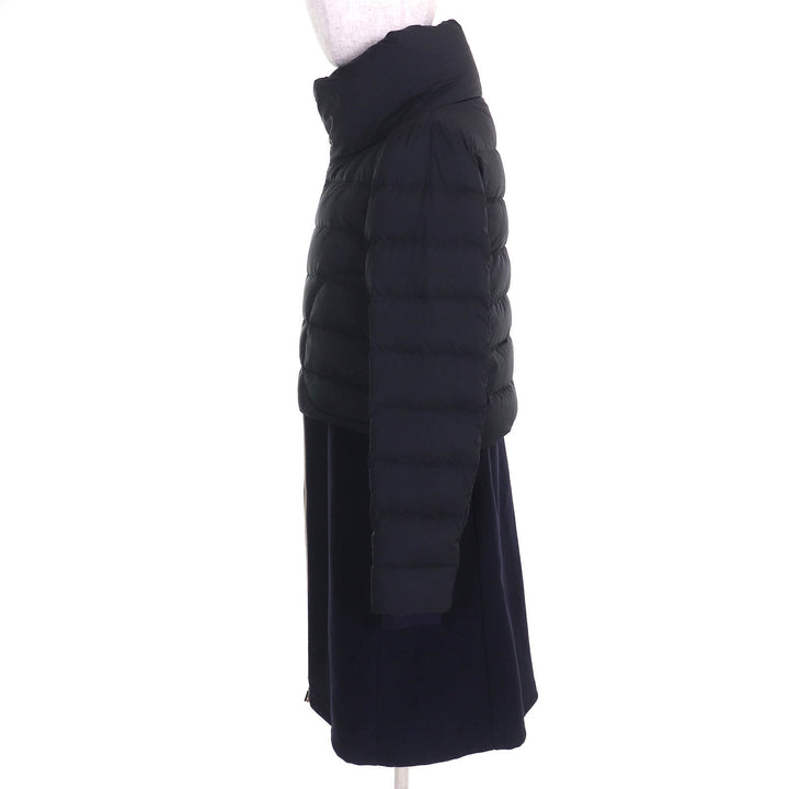 美品△Herno ヘルノ 2020年製 PI1214D ロゴプレート スタンドカラー ウール切替 ZIP UP ロング ダウンコート ネイビー 40 伊製 正規品