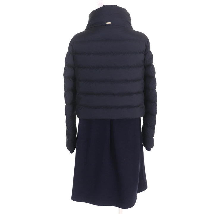 美品△Herno ヘルノ 2020年製 PI1214D ロゴプレート スタンドカラー ウール切替 ZIP UP ロング ダウンコート ネイビー 40 伊製 正規品