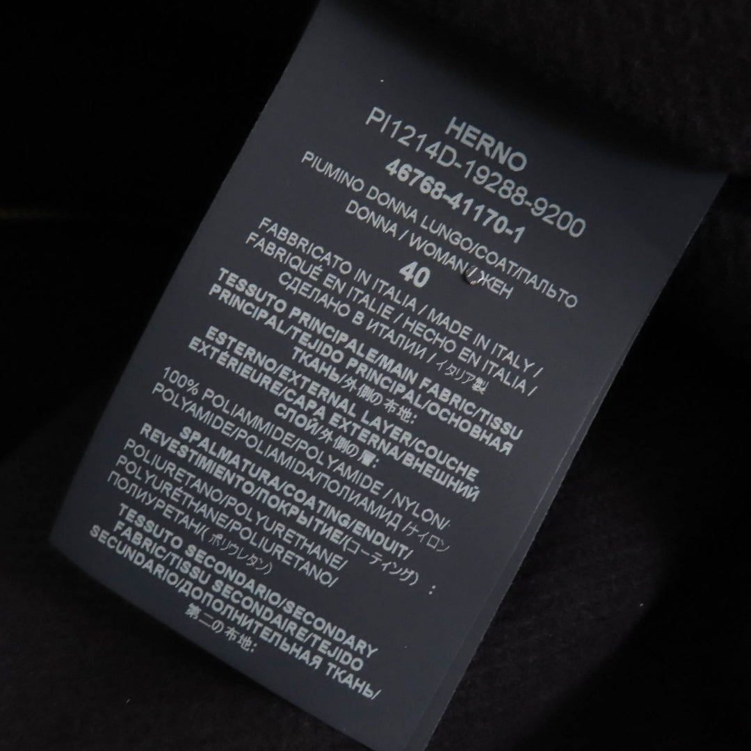 美品△Herno ヘルノ 2020年製 PI1214D ロゴプレート スタンドカラー ウール切替 ZIP UP ロング ダウンコート ネイビー 40 伊製 正規品