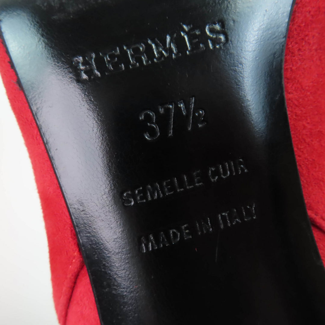 美品☆HERMES エルメス JOUEUSE ジュウーズ シルバー金具 ケリー金具 スウェードレザー ショートブーツ レッド 37.5 伊製 レディース