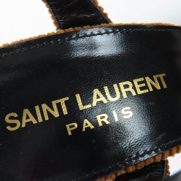 未使用品☆SAINT LAURENT PARIS サンローランパリ 659476 アンクルストラップ コーデュロイ サンダル ブラウン 35.5 伊製 レディース