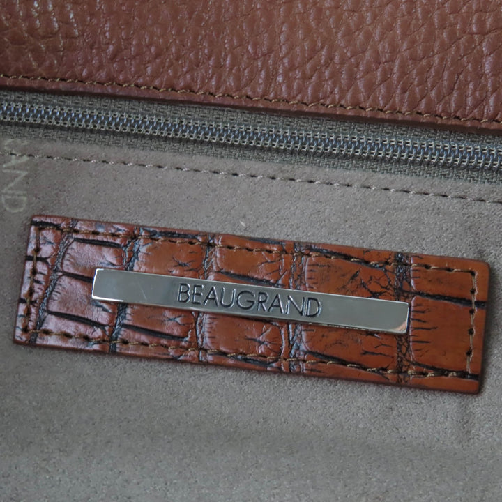 極美品☆BEAUGRAND ボーグラン JRAタグ付 クロコダイル使い レザー 2WAY ハンドバッグ ショルダーバッグ ブラウン 保存袋付 レディース