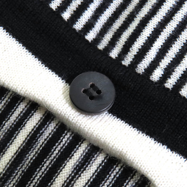 極美品△Missoni ミッソーニ ウール100％ マルチボーダー ニット カーディガン 半袖トップス アンサンブル 黒 白 42/40 伊製 正規品