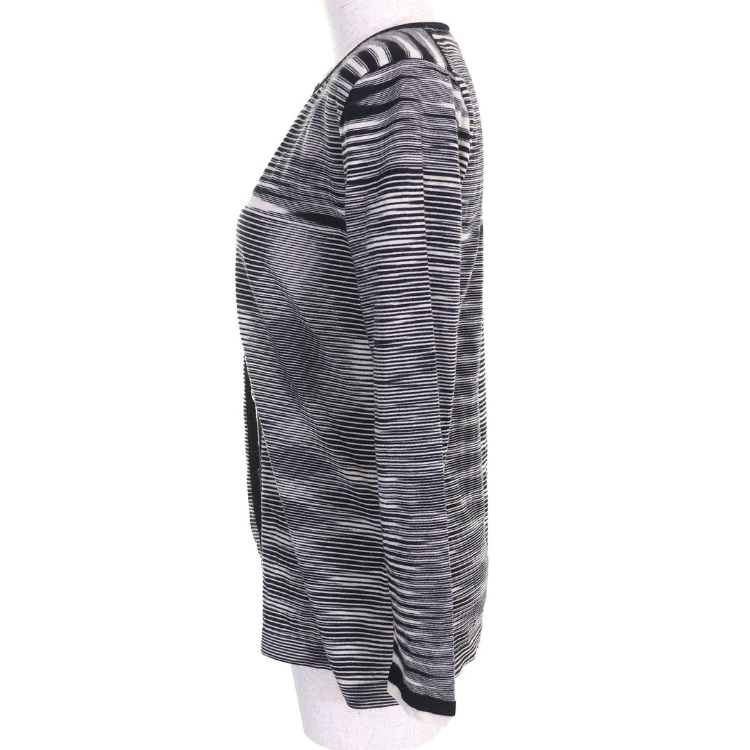 極美品△Missoni ミッソーニ ウール100％ マルチボーダー ニット カーディガン 半袖トップス アンサンブル 黒 白 42/40 伊製 正規品