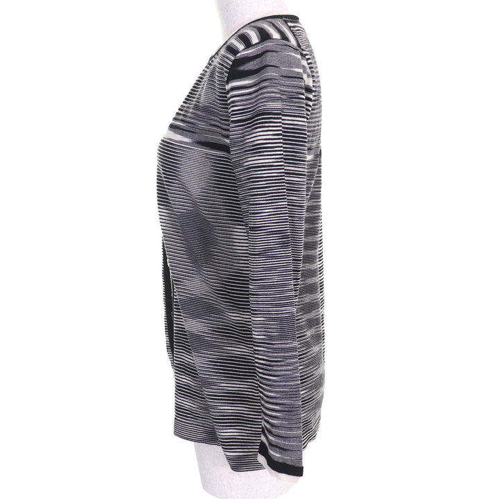 極美品△Missoni ミッソーニ ウール100％ マルチボーダー ニット カーディガン 半袖トップス アンサンブル 黒 白 42/40 伊製 正規品