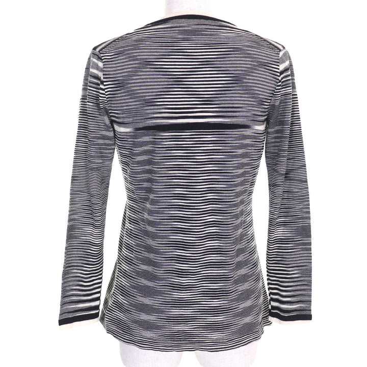 極美品△Missoni ミッソーニ ウール100％ マルチボーダー ニット カーディガン 半袖トップス アンサンブル 黒 白 42/40 伊製 正規品