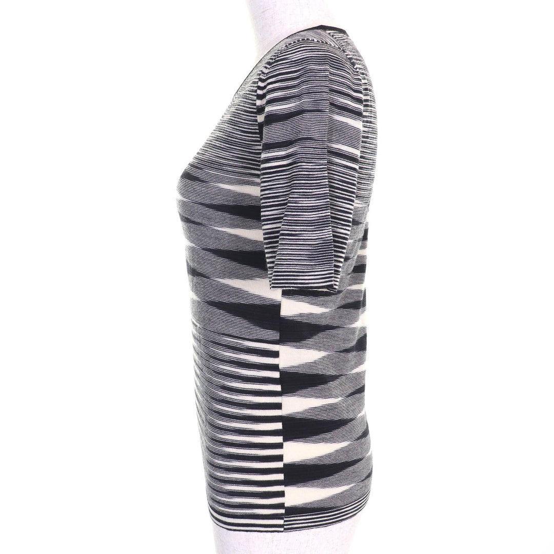 極美品△Missoni ミッソーニ ウール100％ マルチボーダー ニット カーディガン 半袖トップス アンサンブル 黒 白 42/40 伊製 正規品