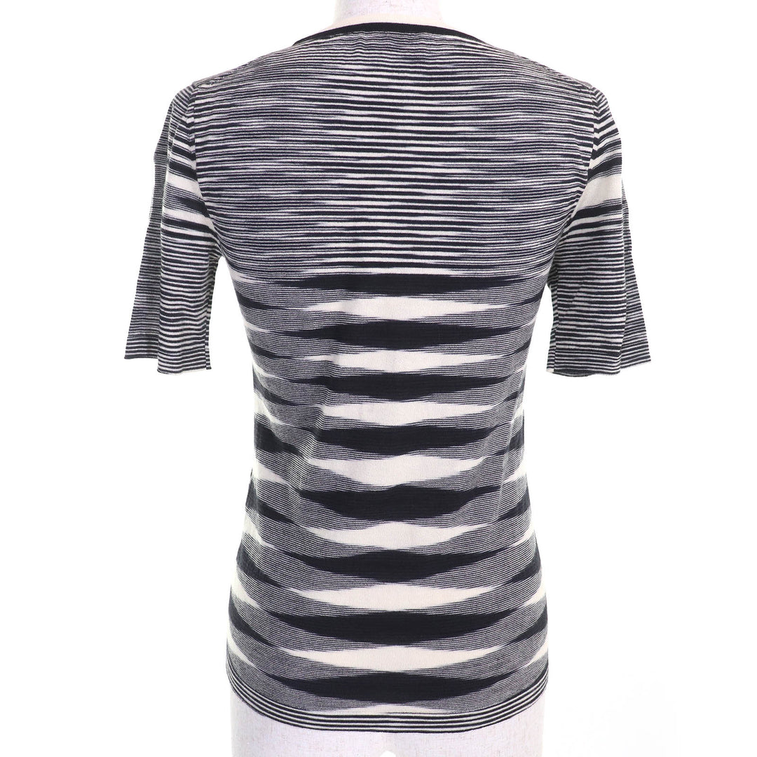 極美品△Missoni ミッソーニ ウール100％ マルチボーダー ニット カーディガン 半袖トップス アンサンブル 黒 白 42/40 伊製 正規品