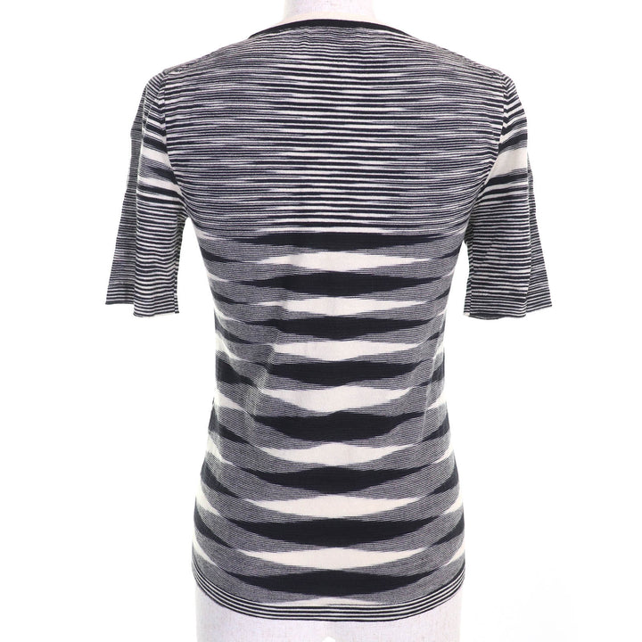 極美品△Missoni ミッソーニ ウール100％ マルチボーダー ニット カーディガン 半袖トップス アンサンブル 黒 白 42/40 伊製 正規品