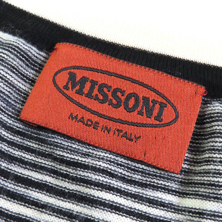 極美品△Missoni ミッソーニ ウール100％ マルチボーダー ニット カーディガン 半袖トップス アンサンブル 黒 白 42/40 伊製 正規品