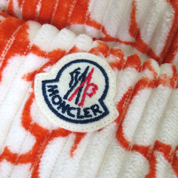 未使用△MONCLER モンクレール 2022年製 MARCHAUD GILET コットン100% 総柄 ロゴワッペン フード付 ダウンベスト 白 オレンジ 0 正規品