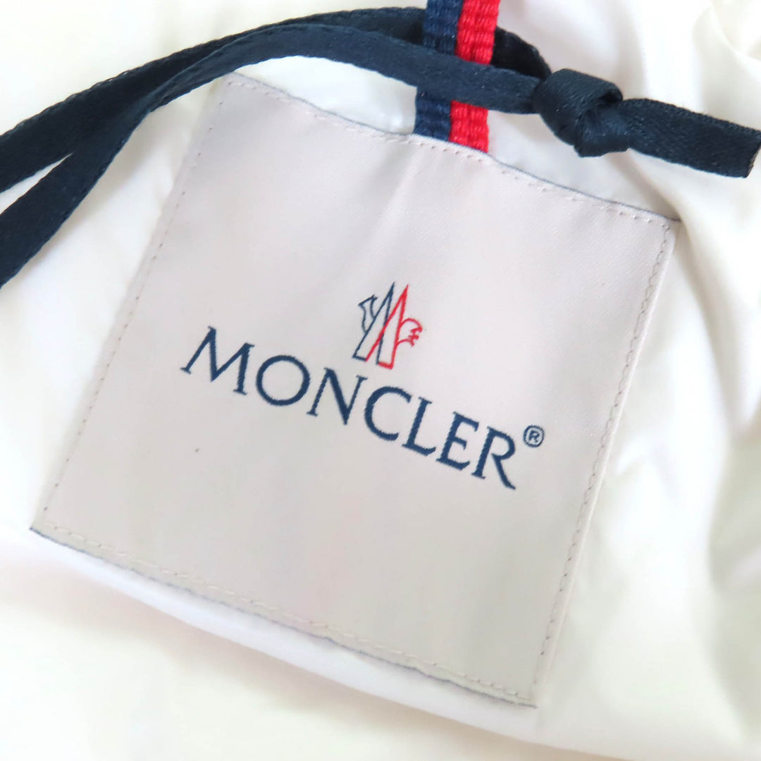 未使用△MONCLER モンクレール 2022年製 MARCHAUD GILET コットン100% 総柄 ロゴワッペン フード付 ダウンベスト 白 オレンジ 0 正規品